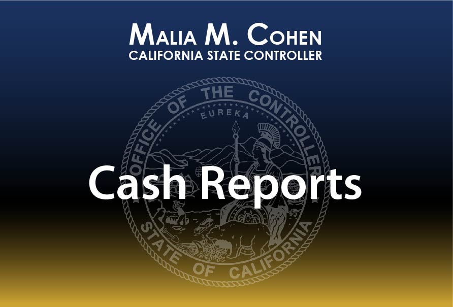 graphical representation of the Controller's name, Controller's Office seal, and the words Cash Reports